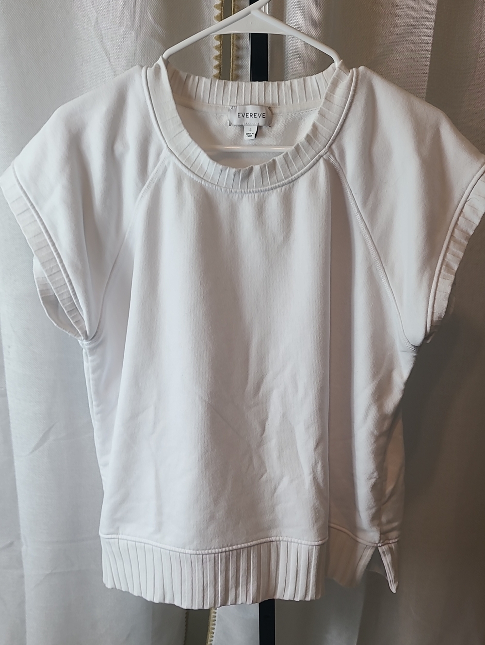 Evereve White Short Sleeve Sweatshirt Ribbed Trim Crew Neck Large